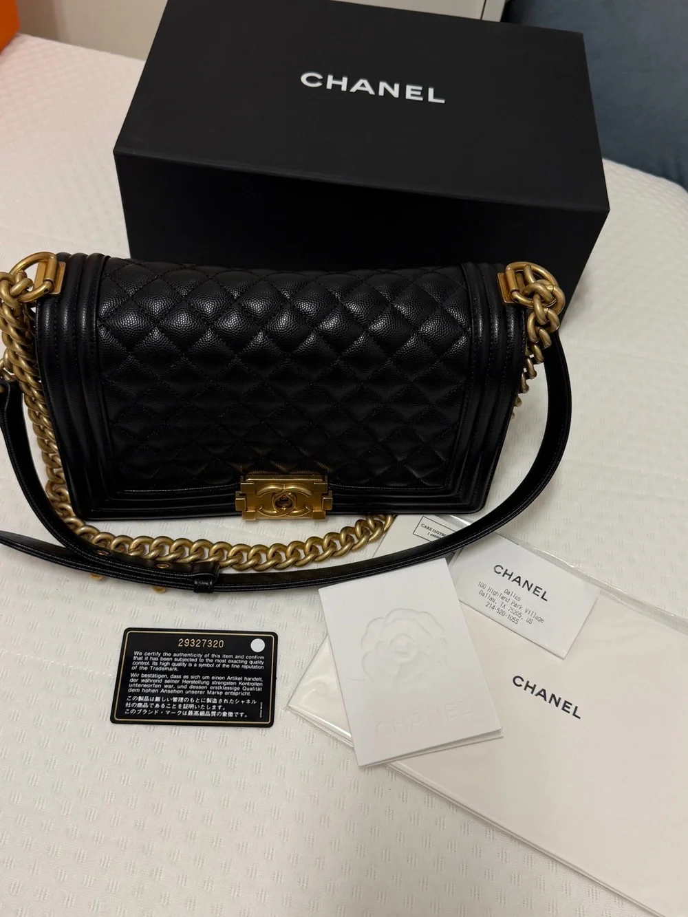 CHANEL Black Quilted Boy Shoulder Bag with Gold Hardware